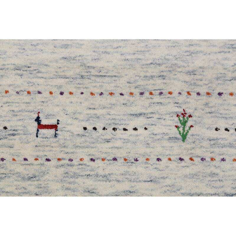 Hand Knotted Oriental 100% Wool Carpet Tribal Animal Pictorial Beige & Ivories Gabbeh Area Rug - 7' 10'' X 5' 2''