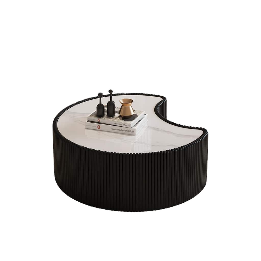 Black Curved Center Table Coffee Table Side Table for Living Room Bedroom, Minimalist Sofa Table End Table