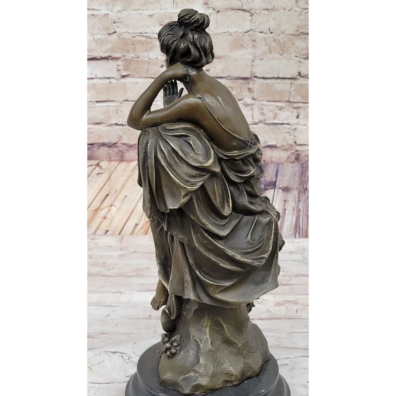 Vintage Style Resting Woman Bronze Statue Sculpture Figure 15 Inches X 6.5 Inches