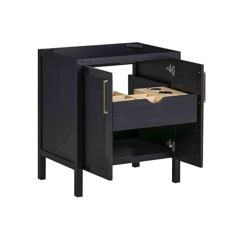 Luka Bathroom Vanity in Black Oak with Alluring Quartz Top