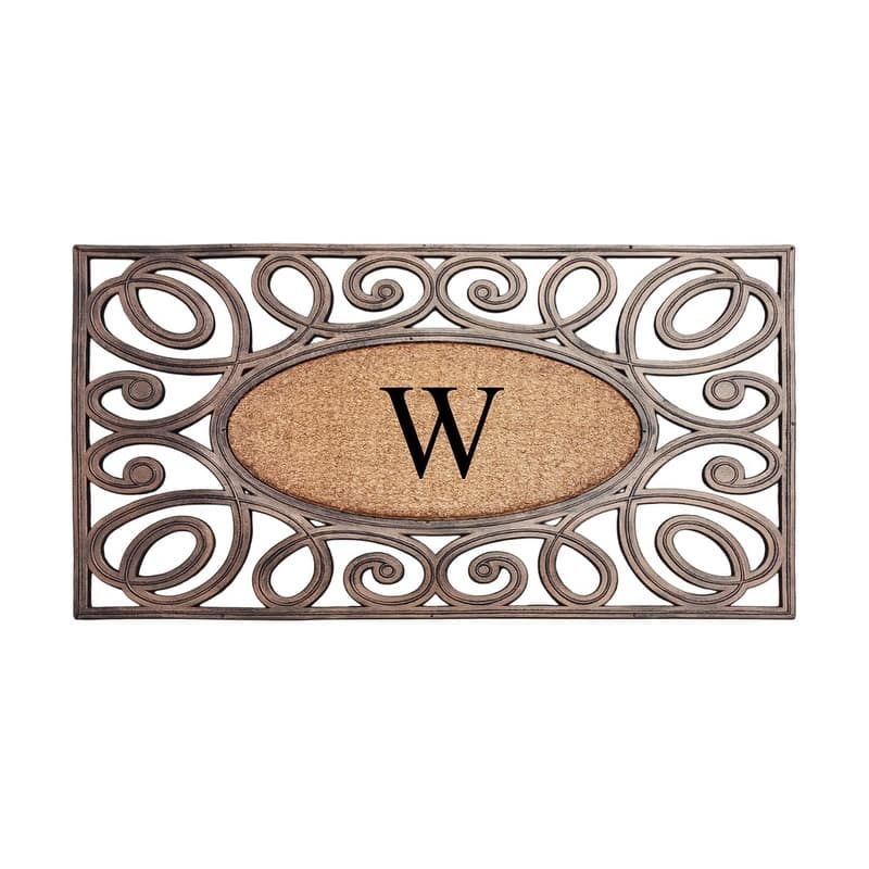 A1HC Rubber and Coir Elegant Circles Monogrammed Double Door Doormat 23"X38"