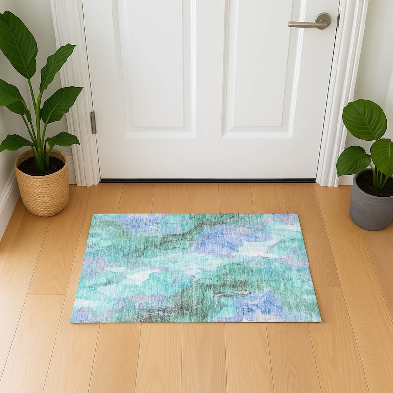 Premium Washable Super Soft Modern Contemporary Mayfield Rug - Teal - 1'8" x 2'6"