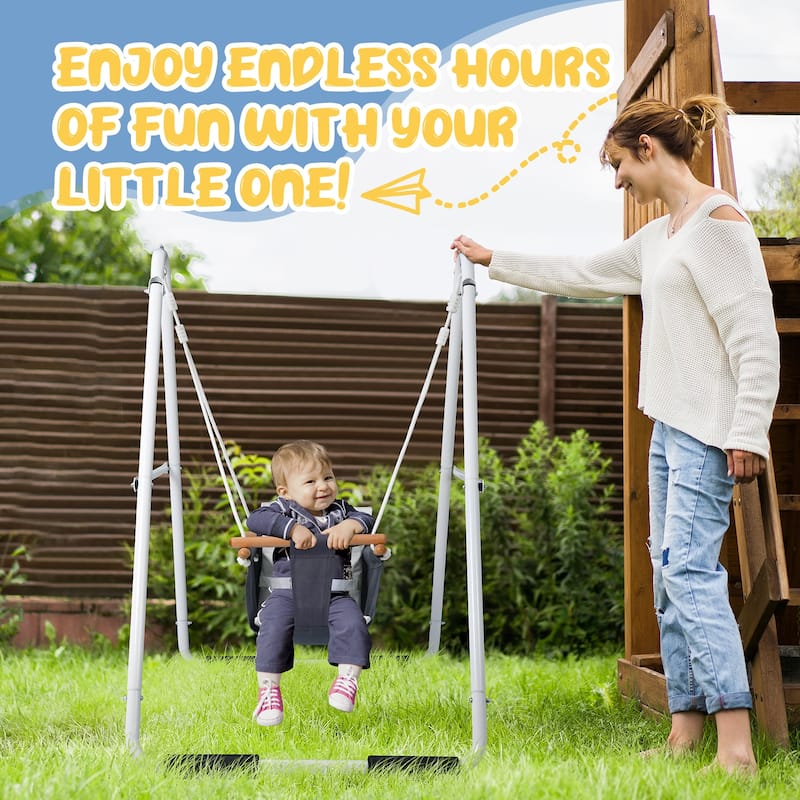 Hapfan Toddler Swing, Baby Swing with Heavy Duty Foldable Stand, Swing Set with Canvas Cushion Seat for Indoor Outdoor - N/A