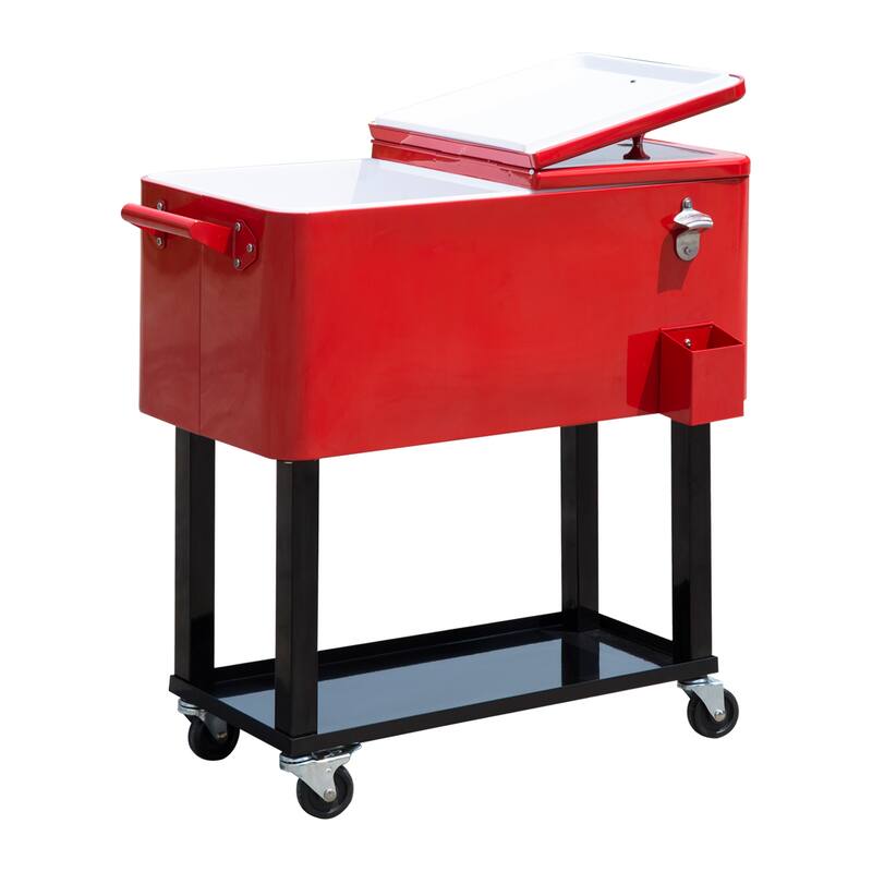 Outsunny 80-quart Red Portable Rolling Patio Drink Cooler Ice Chest