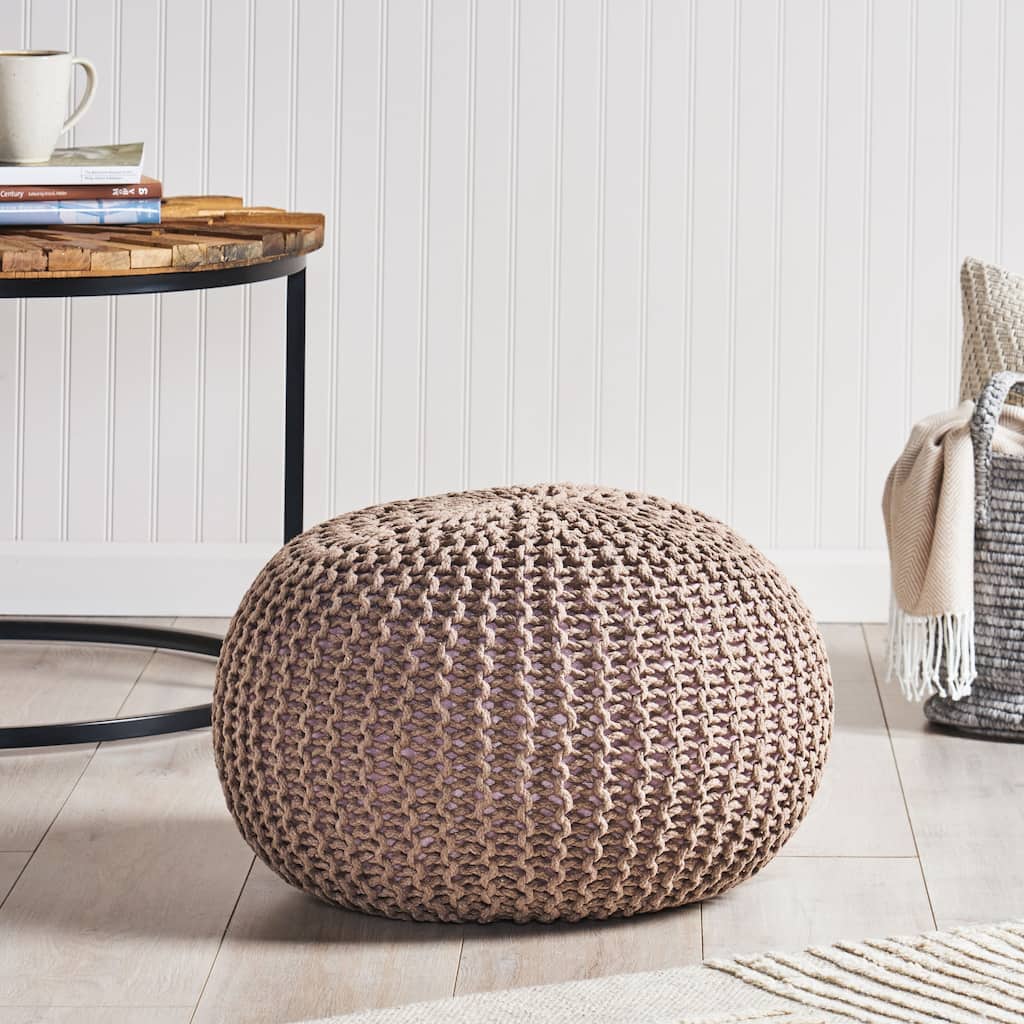 Nahunta Modern Knitted Cotton Round Pouf by Christopher Knight Home