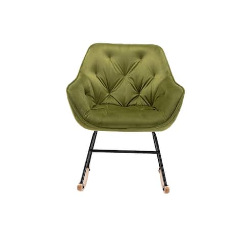 Mid-Century Modern Design Velvet Rocking Chair with High Backrest and Cozy Armrest, Ergonomic Chair for Livingroom
