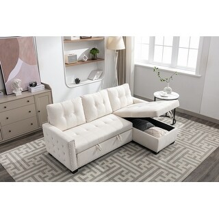77" Velvet Reversible Sleeper Sofa with Storage Chaise - Bed Bath ...