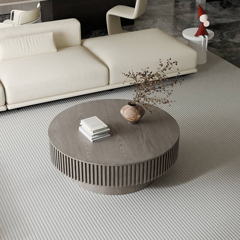 39.37" Round Coffee Table with Storage Solid Wood Veneered Modern Accent Table for Living Room or Bedroom