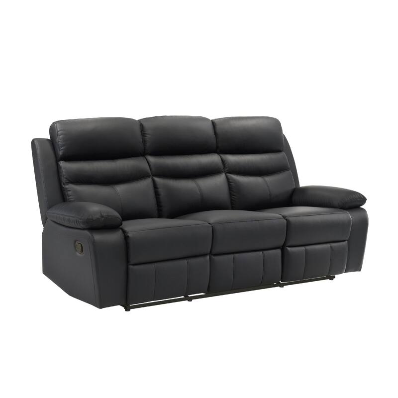 Hanna Manual Double Reclining Sofa, Black Top Grain Leather, 87 Inch