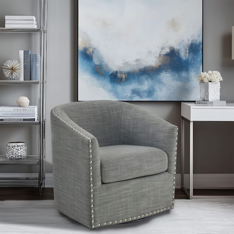 Madison Park Tyler Upholstered Swivel Barrel Chair with Nailheads