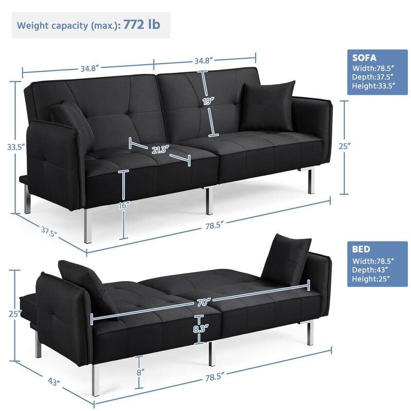 Yaheetech Convertible Sofa Bed Futon Fabric Sofa Bed