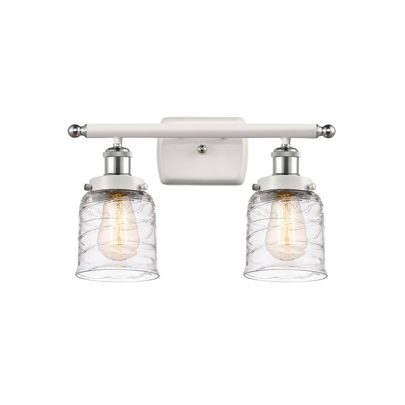 Innovations Lighting 916-2W-12-16 Bell Vanity Bell 2 Light 16" Wide - White and Polished Chrome / Deco Swirl