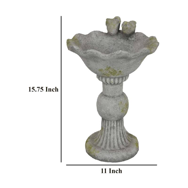 Ivina Bird Bath Feeder, Gray and Green, Cute Decorative, 16 Inch
