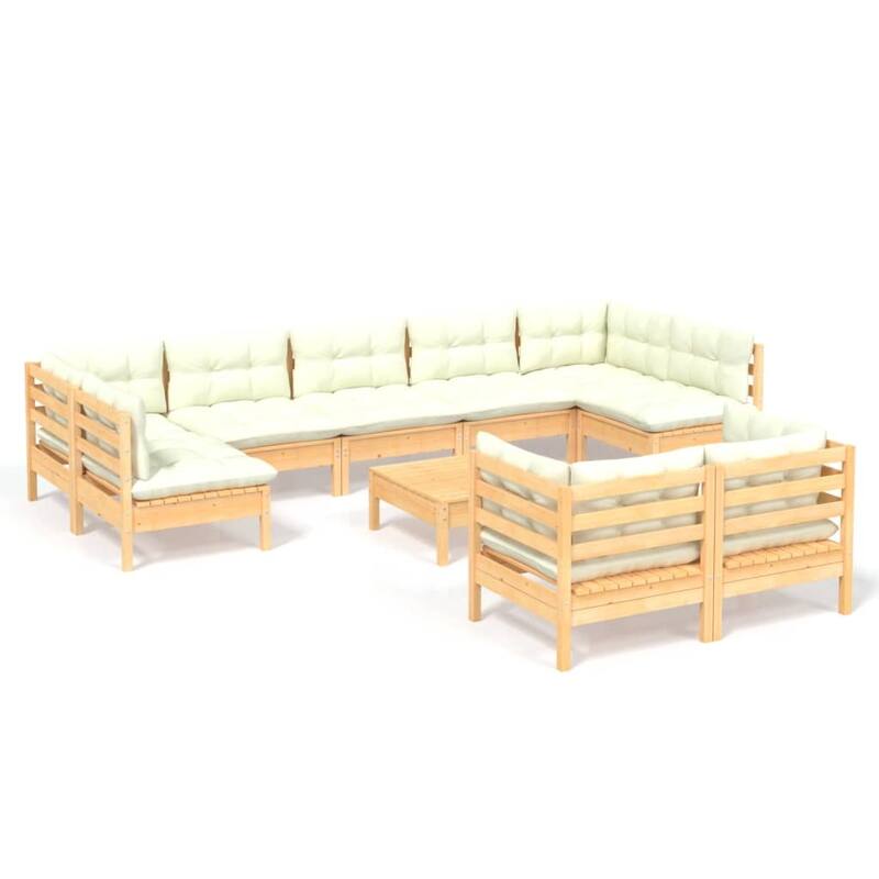 vidaXL Solid Pinewood Patio Lounge Set 11 Piece with Cushions Multi Colors - 25" x 25" x 24.6"