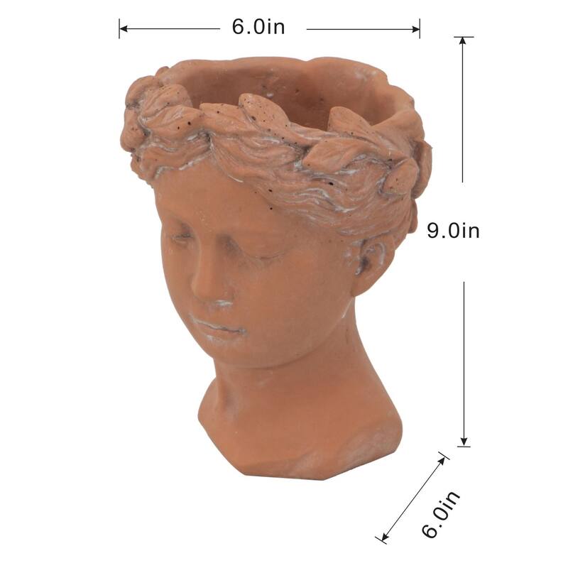 D6x9" Visage Head Bust Planter, Brown