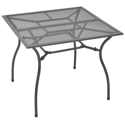 Outdoor Patio Dining Table, 35 Inch Square Mesh Top Classic Gray Metal