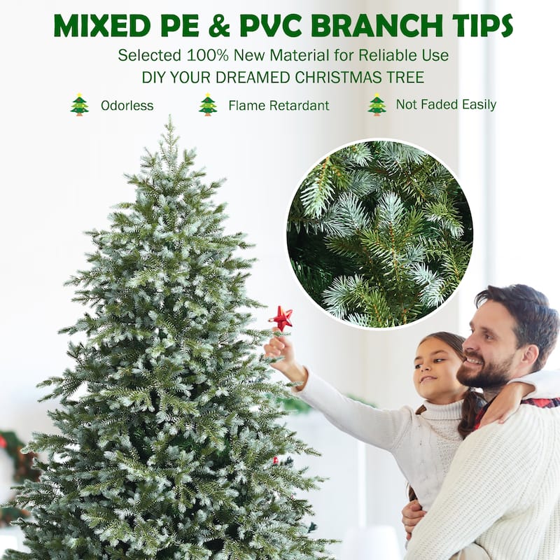 Costway 7ft Artificial Christmas Spruce Hinged Tree w/ 1260 Mixed PE &