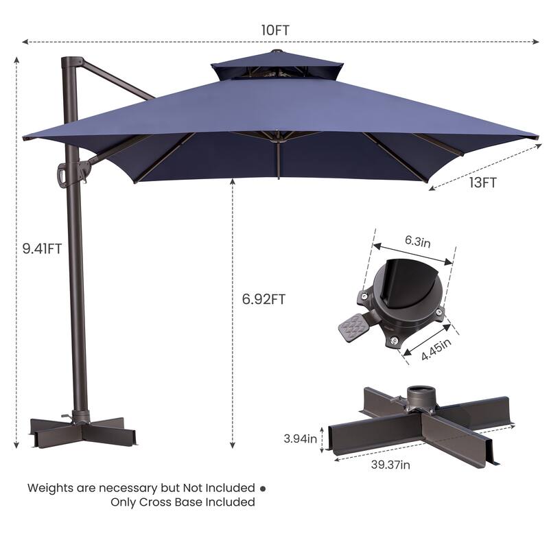 Crestlive Outdoor 13 x 10ft Patio Cantilever Umbrella with Tilt Angles and 360-degree Rotation