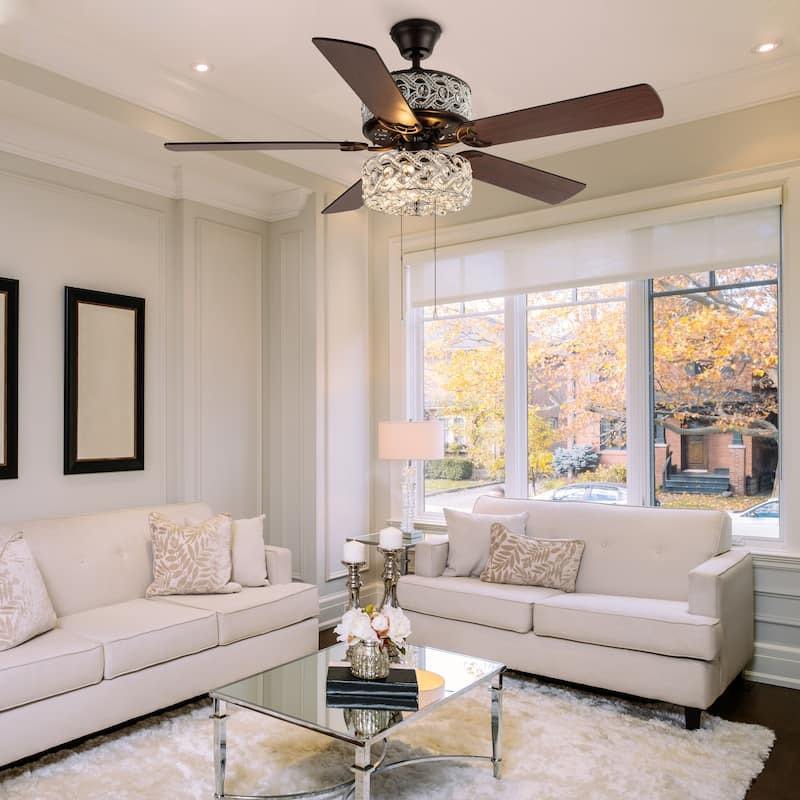 River of Goods Olivia Oil Rubbed Bronze Finish/ Crystal 52-inch LED Ceiling Fan - 52"L x 52"W x 18.25"H - 52"L x 52"W x 18.25"H