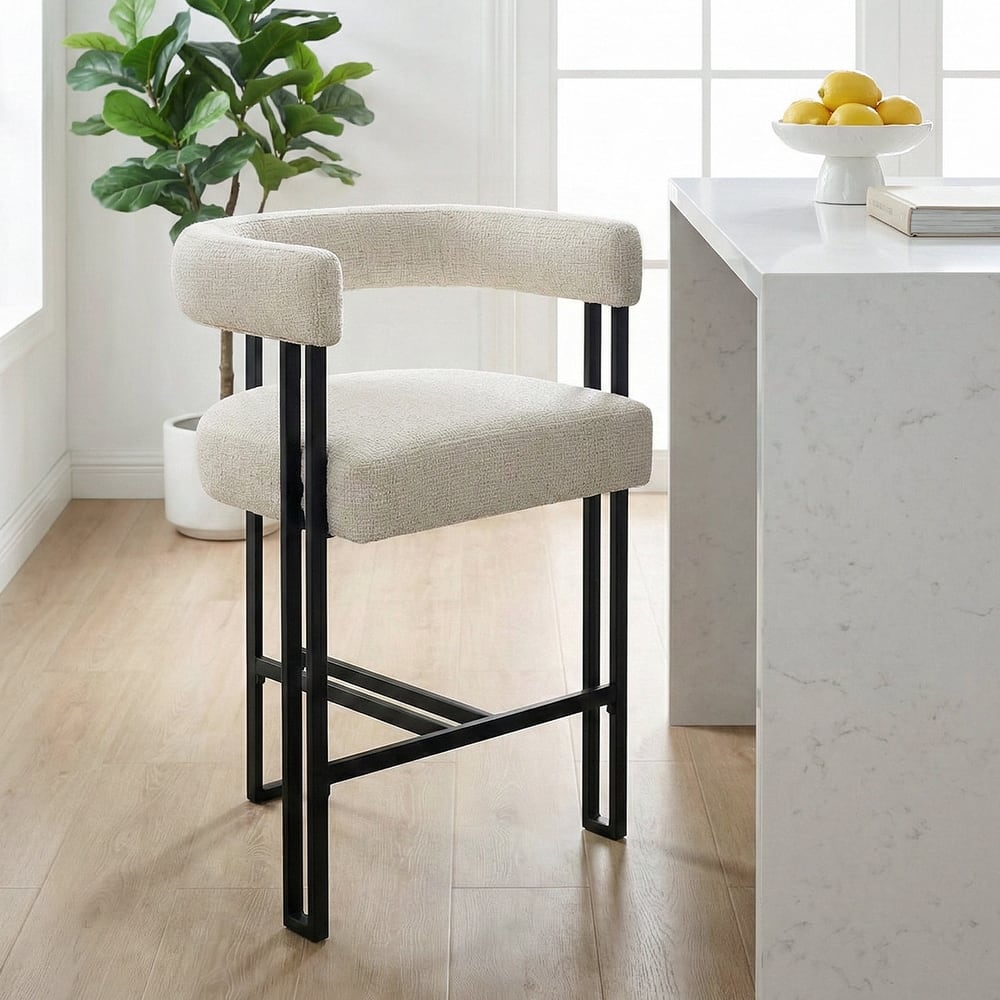 25" Seat Height Upholstered Tweed Black Matel Counter Stool