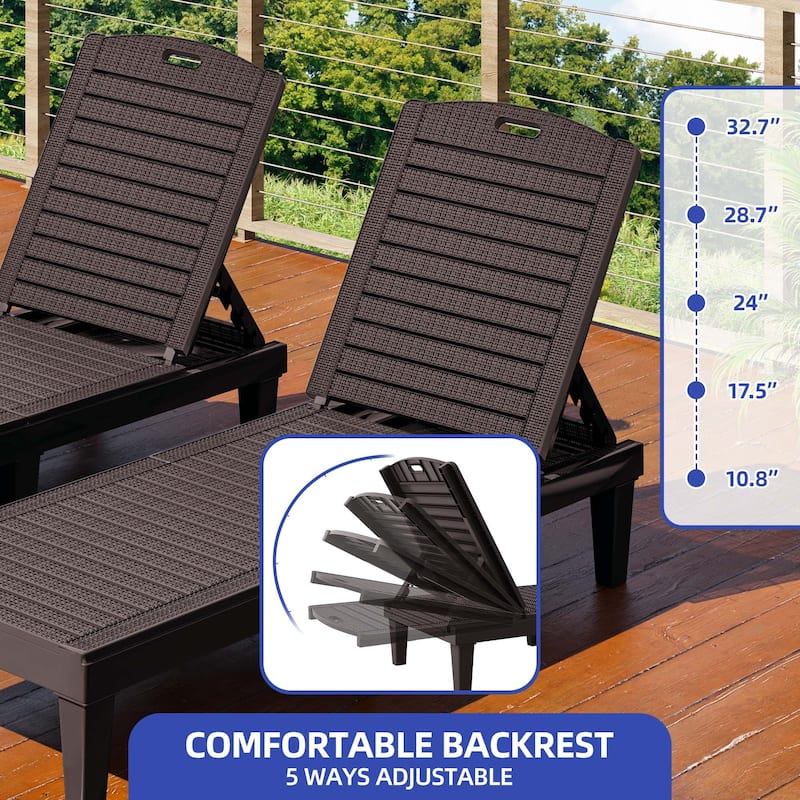 Outdoor Chaise Lounge Chairs (Set of 2) with Adjustable Backrest