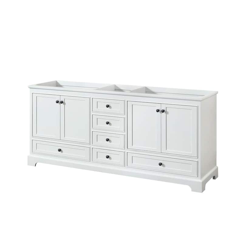 Wyndham Collection Deborah 79" Free Standing Double Wood Vanity - White / Matte Black Hardware