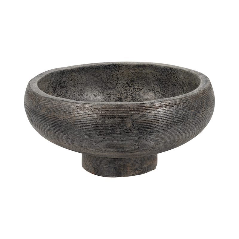 Round Textured Terracotta Decorative Bowl - Home Decor - 14", Black - 14.75"