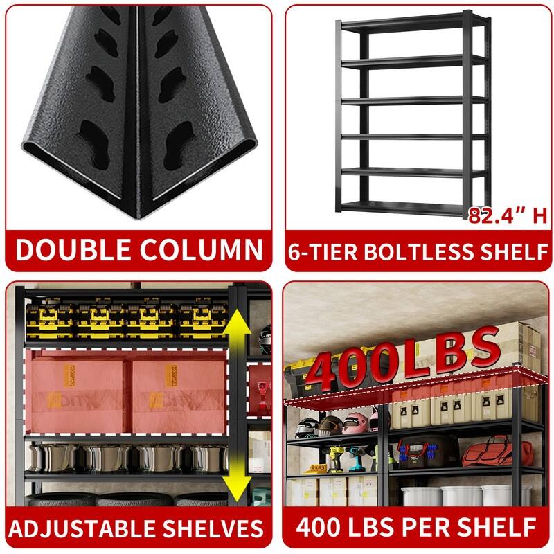 5/6-Tier Adjustable Heavy Duty Metal Storage Shelves, Black, 72/82"H
