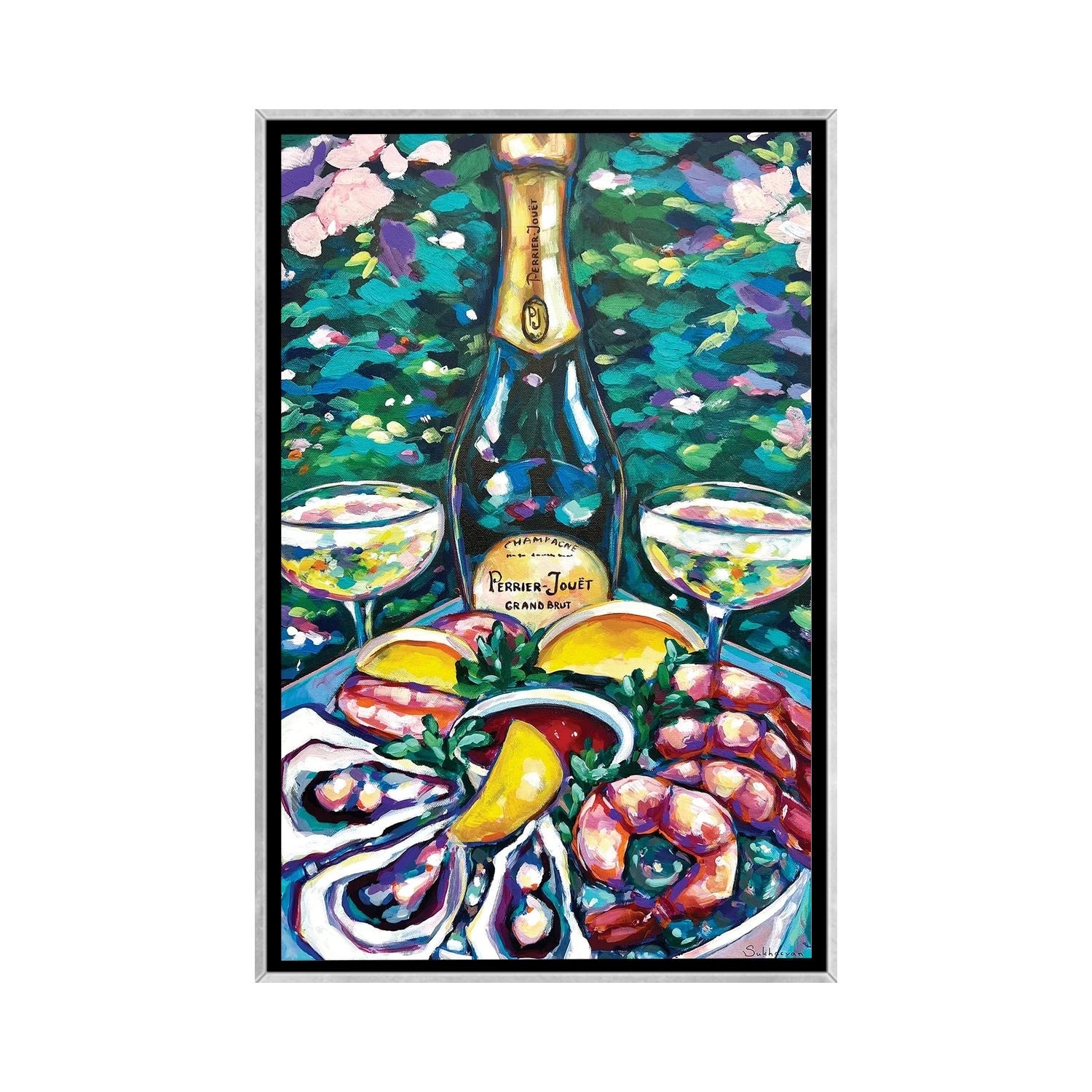 iCanvas "Still Life With Champagne, Mussels, Shrimps And Lemons" by Victoria Sukhasyan Framed
