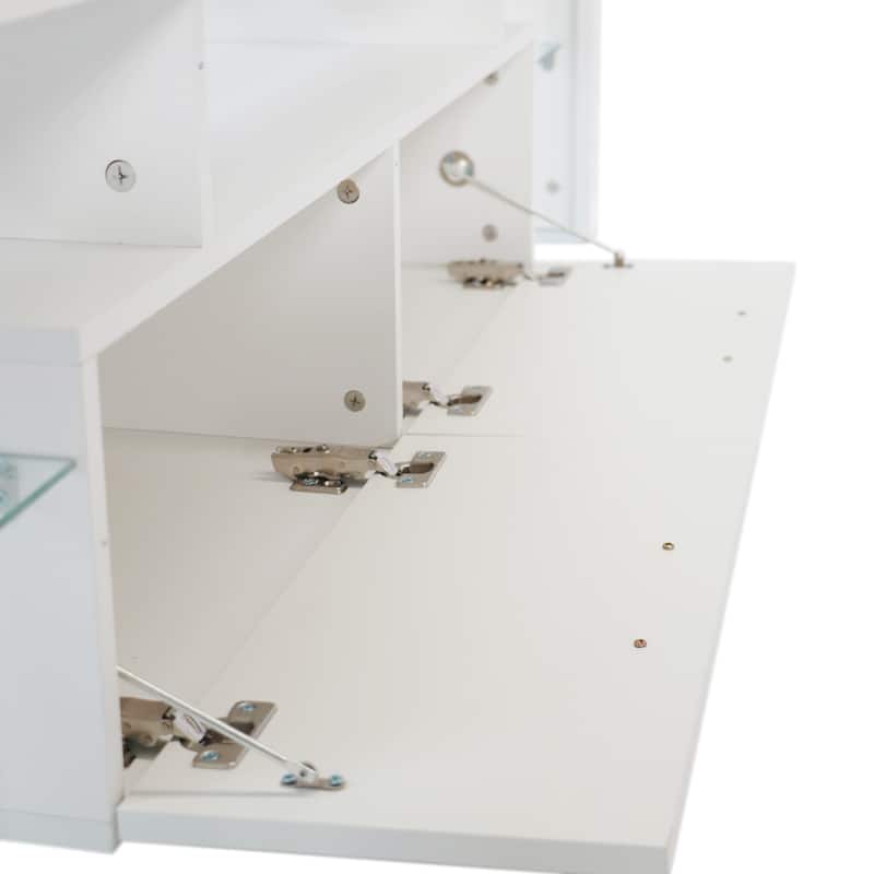 GDF Studio - Modern White Particle Board TV Stand with LED Lights and Toughened Glass Shelf