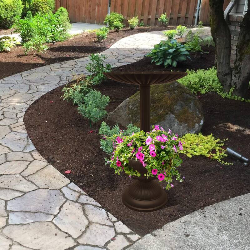 Ornate Round Cast Aluminum Metal 35-in Bird Bath and Planter Vase Combo