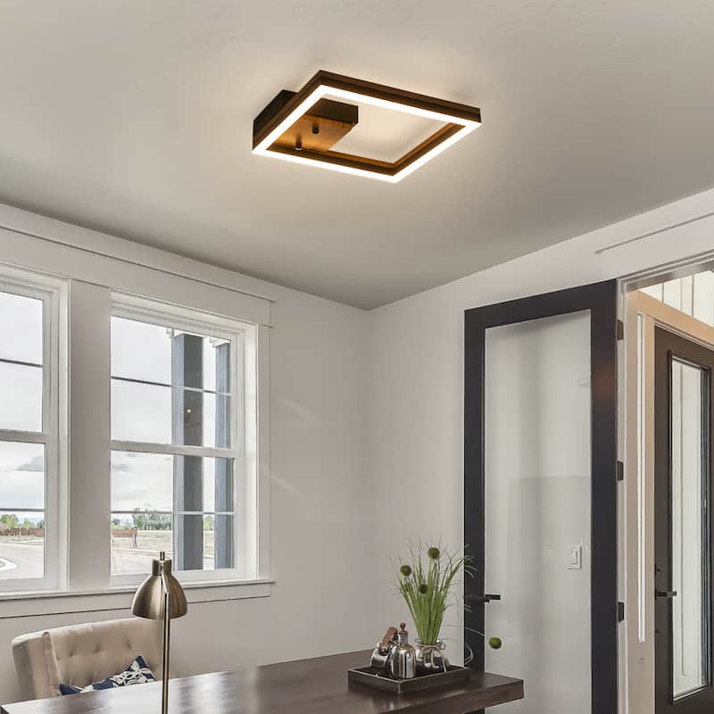Modern Farmhouse 1-Light Wood LED Flush Mount Ceiling Light