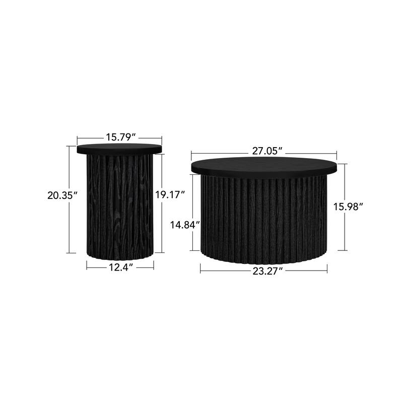 Round Coffee Table Modern Side Table with Wood Grain Vertical Stripe Coffee Table Legs Foot Pad, for Living Room