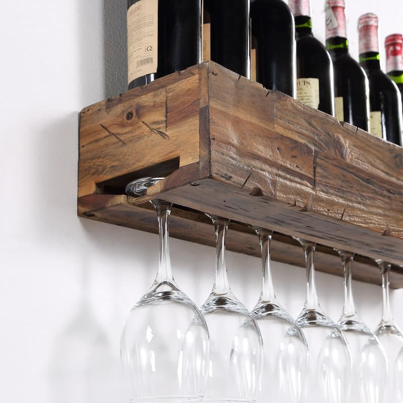24 Inch Floating Wine Shelf With Glass Holder
