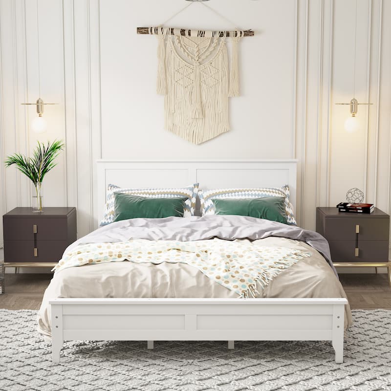 Modern Solid Wood Platform Bed - White - King