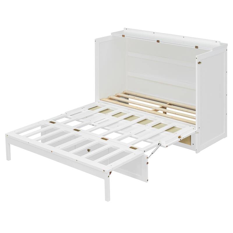 Roomfitters Full Size Murphy Bed with Large Storage Drawer and Rattan Design