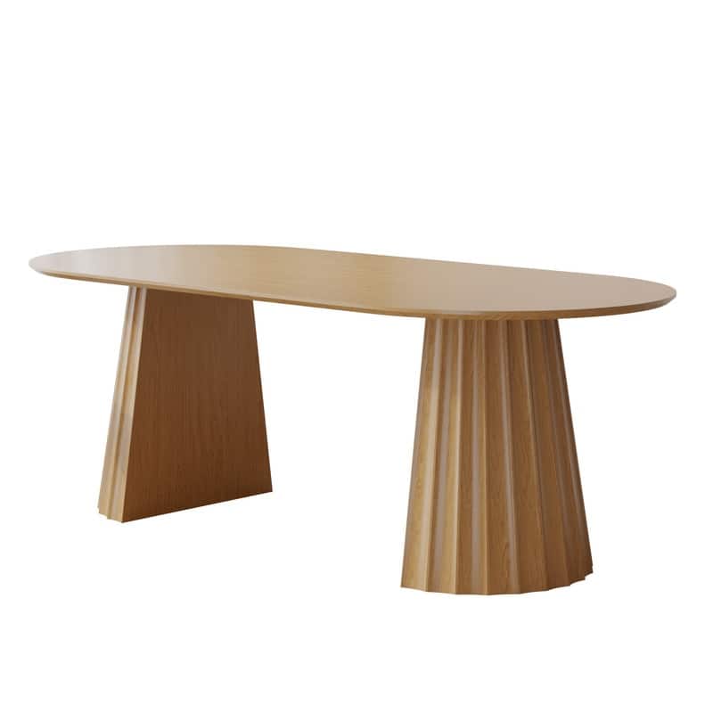 79" Oval Solid Wood Dining Table Duble Pedestal Seats 6