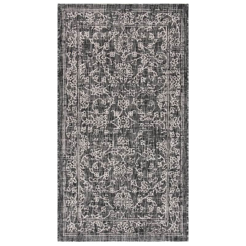 SAFAVIEH Courtyard Aquata Indoor/ Outdoor Waterproof Patio Backyard Rug - 2' x 3'7" - Black/Ivory