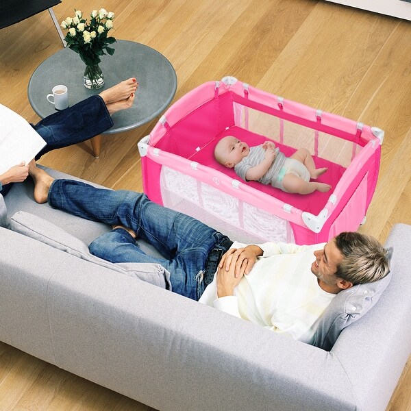 costway foldable travel baby playpen crib infant bassinet bed mosquito