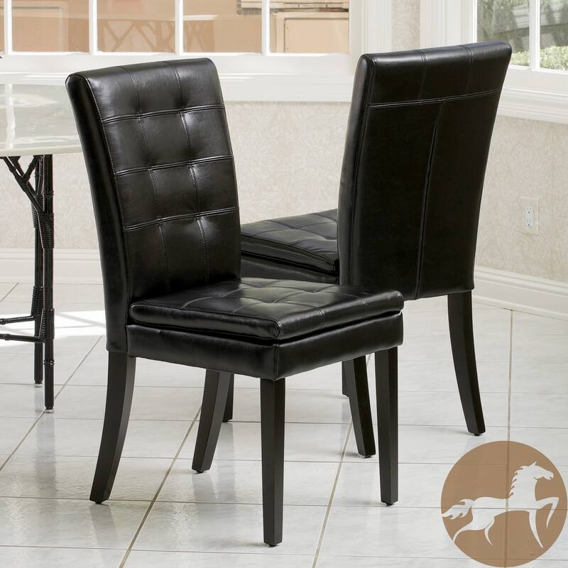 Modern Set of 2 Dining Chairs with Leather Stitched Backrest, Padded Seat, Solid Wood Legs for Dining Room Living Room Café