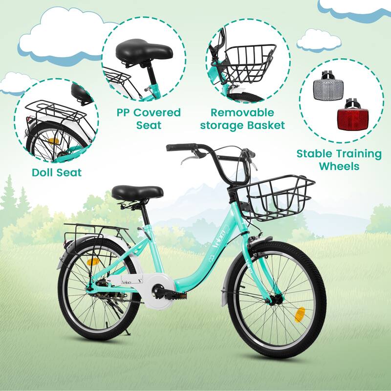 20 Inch Kids Steel Frame Bike, 7-Speed Children Bicycle with Coaster Brake, V-Brake, Chain Guard & Rear Rack for Boys & Girls