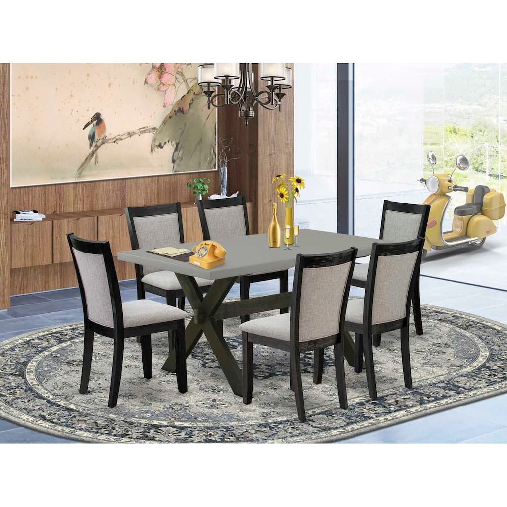 HomeStock 7-Piece Natural Oak Finish Solid Wood Top Dining Table with 6-Chairs