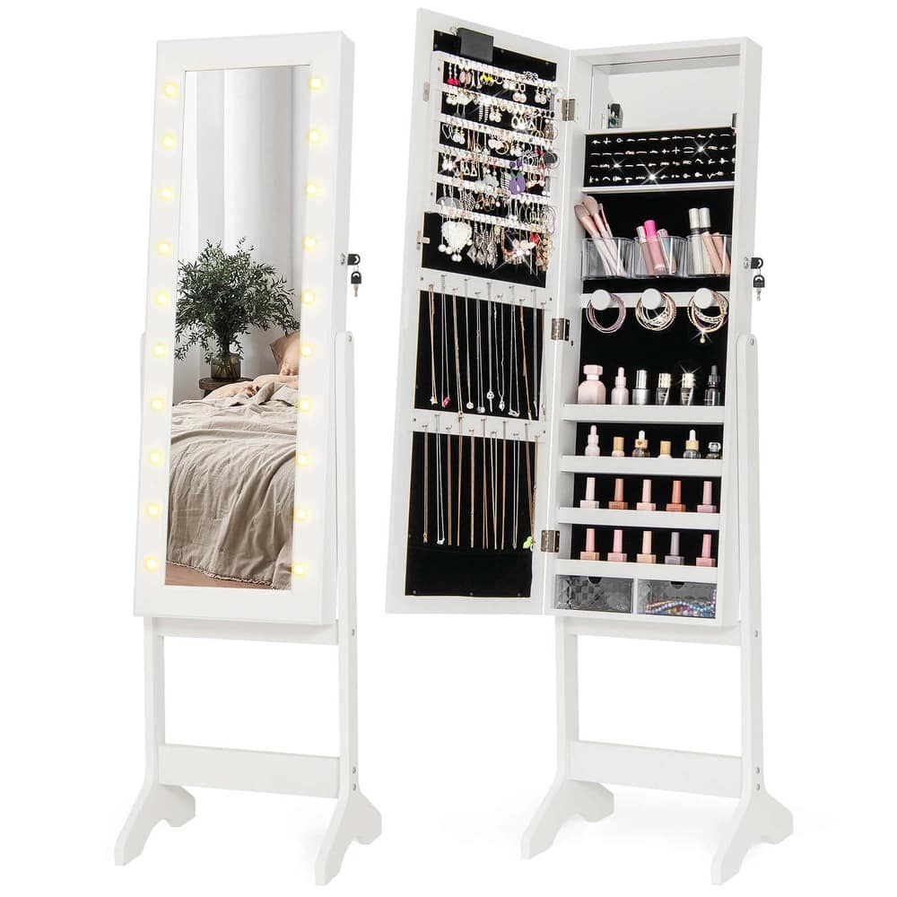 Costway LED Mirror Jewelry Cabinet with 20 LED Lights Full-Length - See Details