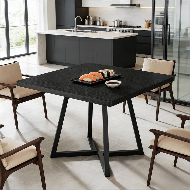 Modern Dining Table Coffee Table with X-Cross Base, Rustic Wood Kitchen Table with Metal Frame