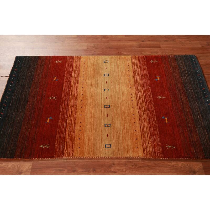 Hand Knotted Oriental 100% Wool Carpet Tribal Animal Pictorial Oranges & Rust Gabbeh Area Rug - 5' 0'' X 3' 0''