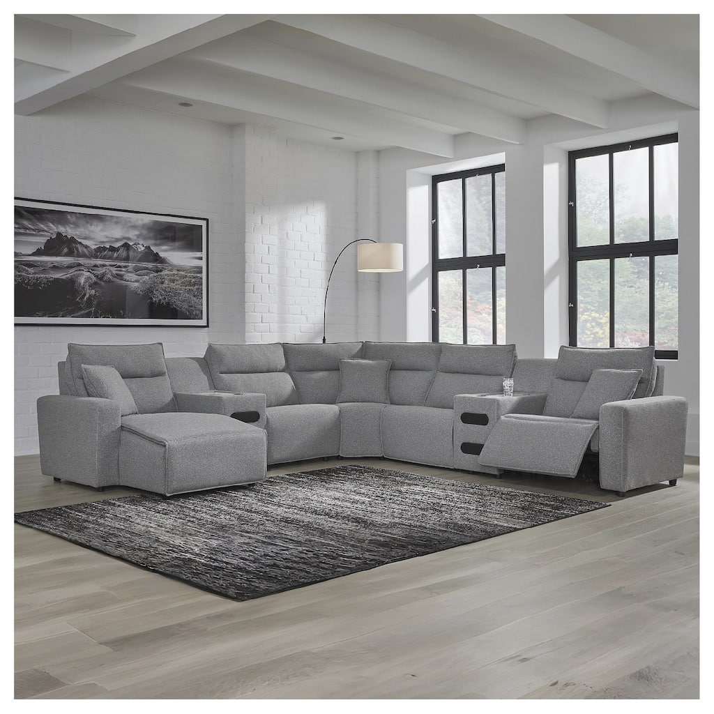 Signature Design by Ashley Modmax Gray 7-Piece Power Reclining Sectional with Chaise - 143" W x 143" D x 41" H