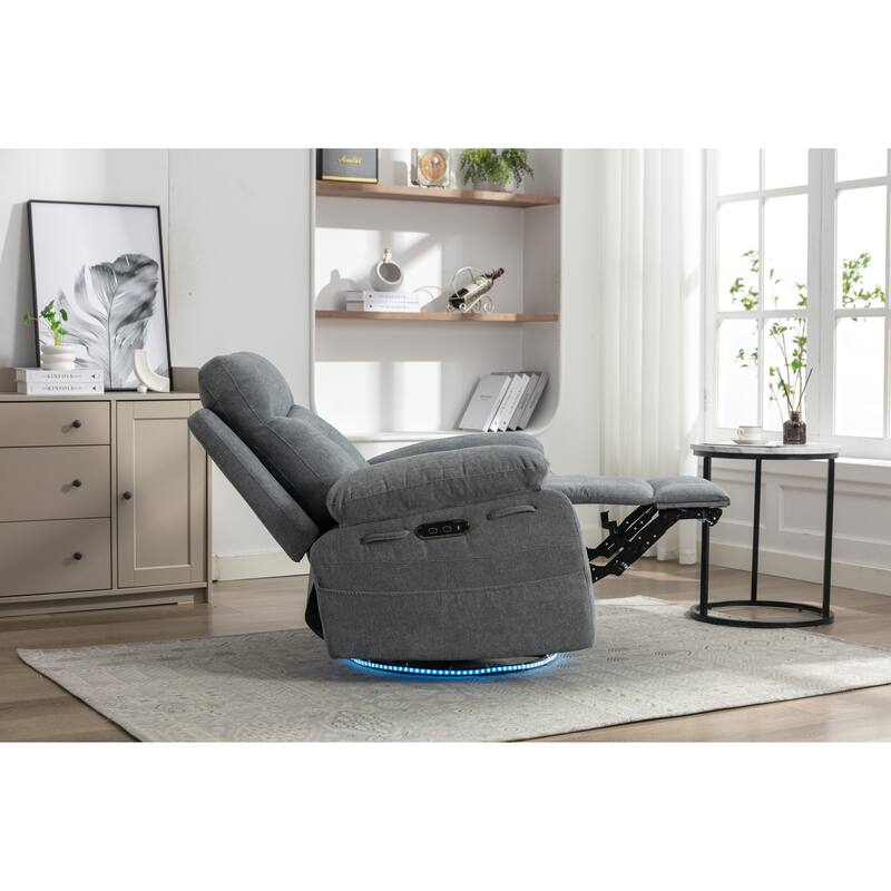 Power Recliner Glider Chair With Bluetooth Speaker 270 Degree Swivel With LED Light Side Arm With Storage Pockets