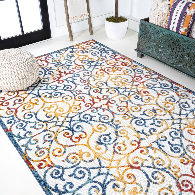 JONATHAN Y Cetara Scroll Trellis Indoor/Outdoor Area Rug