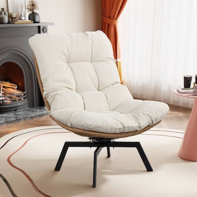 Outdoor Wicker Swivel Chair,Nature Rattan Patio Rotating Chair with Cushion