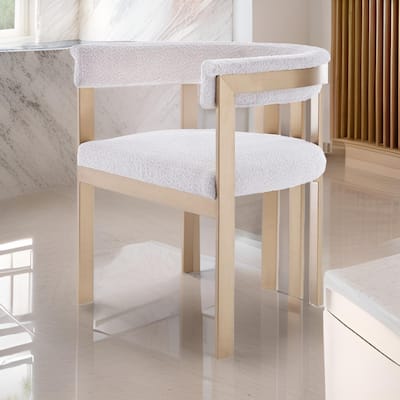 25 Inch Dining Chair, Contemporary Art Style, Sherpa Velvet, Beige, Gold